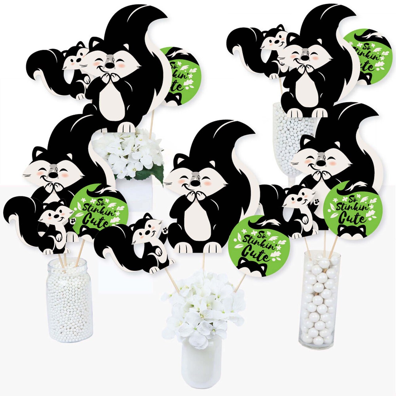 Big Dot of Happiness Little Stinker - Woodland Skunk Baby Shower or Birthday Party Centerpiece Sticks - Table Toppers - Set of 15